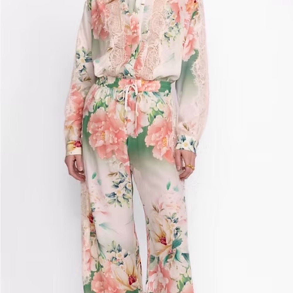 Johnny Was 100% Silk & Lace $895  Blouse and Pants Set XS